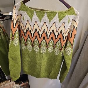 Vibrant Green and Orange Sustainable Super Soft Sweater sz Large